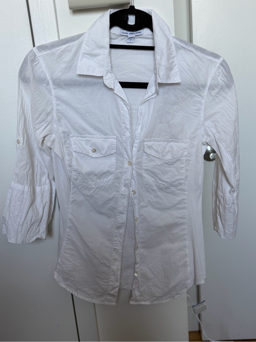 James Perse White Button-Down Shirt with Collar